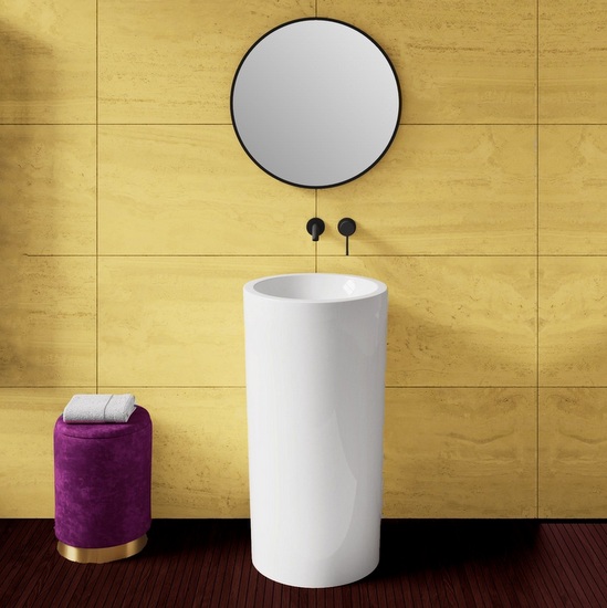 46xH83 cm round freestanding washbasin in glossy white ceramic LAV60