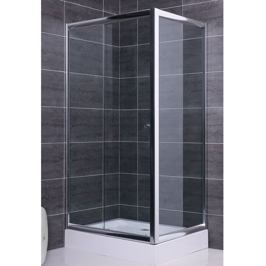 Cabine de douche d'angle à une ou deux portes fixes et une porte coulissante, en verre transparent ou opaque BOX017