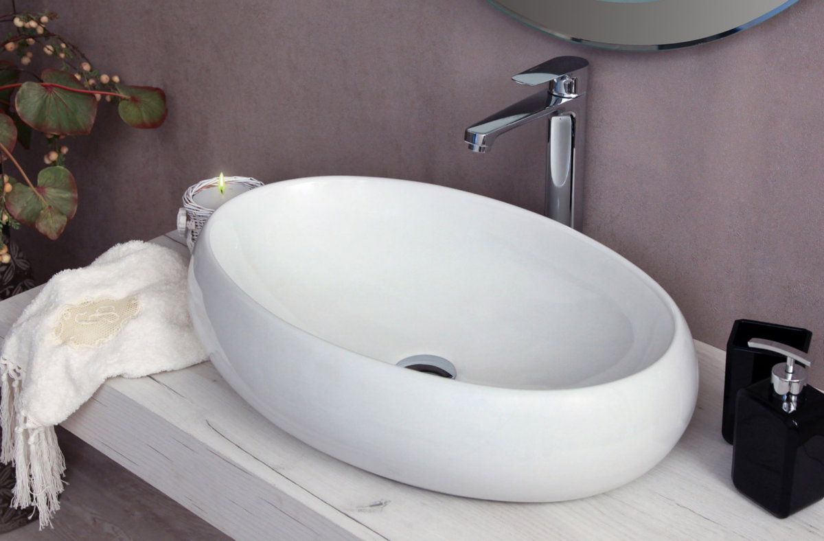 Lavabo piccolo, montaggio a parete, piccolo lavabo in ceramica, bianco,  34,5 cm x 28 cm, ovale semicerchio