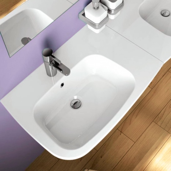 Off-centre wall-hung washbasin 65cm left or right in polished ceramic LAV58