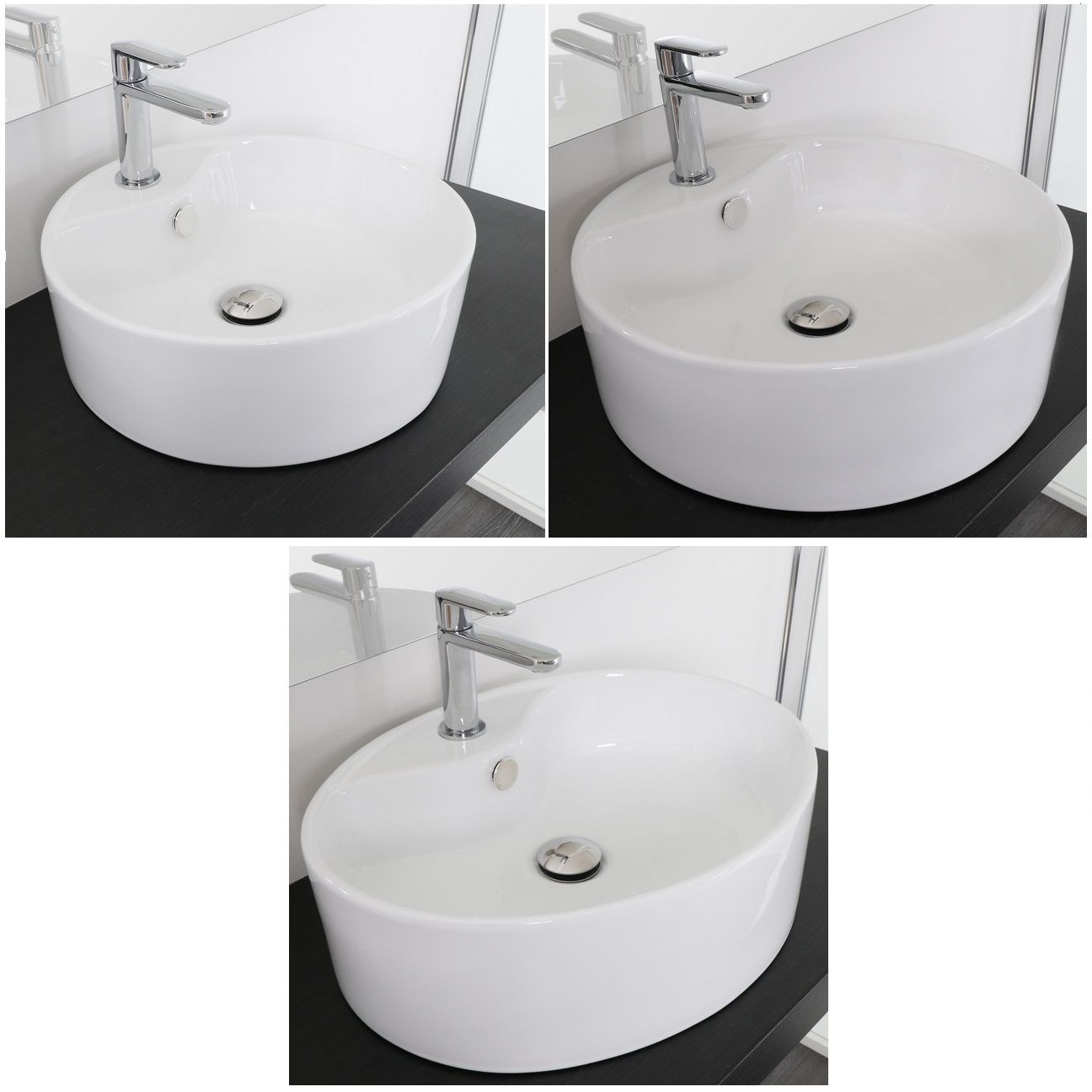 Round ceramic countertop washbasin, 46x14 or 51x42 cm, alba model