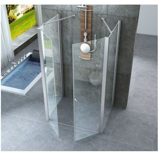 Cabine de douche double ouverture façon saloon 6mm verre transparent H195 à centrer dans la pièce BOX045