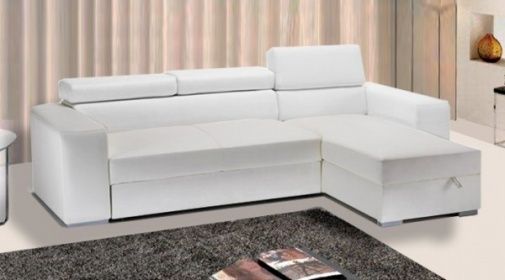 Sofá cama con reposabrazos de cuero artificial blanco - referencia