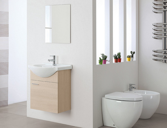 Wall Hung Bathroom Cabinet 56 Cm Lacquered White Or Light Oak