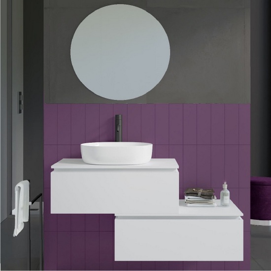 Astro2 80x46 cm mueble bajo lavabo blanco mate con un cajón espejo incluido  y cajones laterales a juego