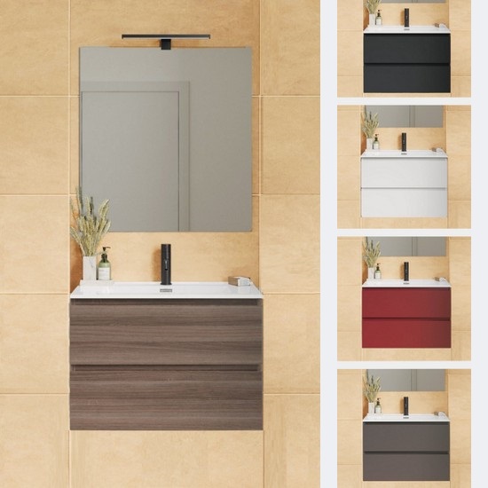 Fire2 Suspended Bathroom Cabinet 70x36 Or 80x36 Cm Ultra Slim With Mirror And Two Drawers Made