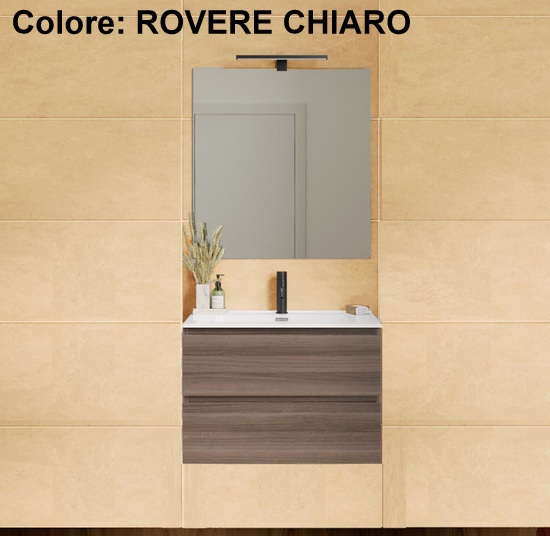 Salle de bain complète suspendue RIGHE 70 cm Chêne Clair et miroir