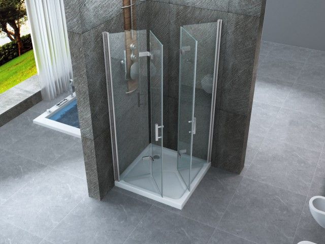 Cabine de douche d’angle en verre transparent 8 mm à deux portes repliables h195 BOX044