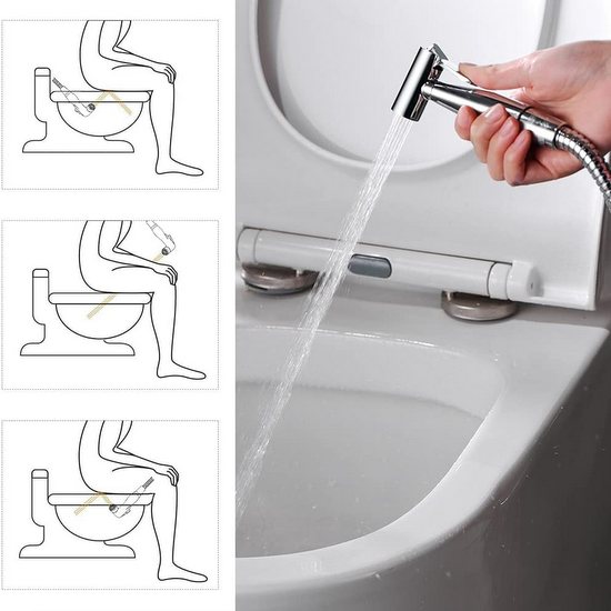 Inodoro-ducha de mano empotrada cromada con soporte, manguera de agua  caliente y fría RB169