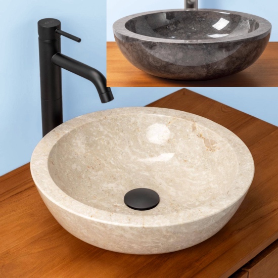 Round countertop washbasin 40 cm in black or cream marble stone LAV52