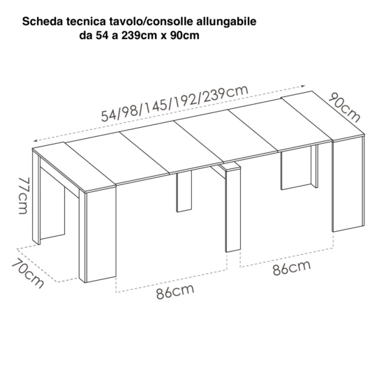 Futura - Consola/mesa extensible fabricada en Italia con roble natural y  estructura gris antracita, 14 comensales, 3 metros : : Hogar y  cocina