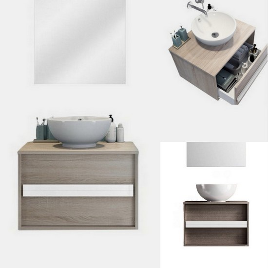 Mueble de baño de 40 a 70 cm.: Mueble de baño Ruben 60 cm moderno  suspendido con cajonera y espejo