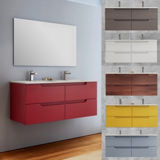 Mueble de baño doble lavabo Lola2 de 120 cm con 4 cajones en 5 colores y  espejo incluido