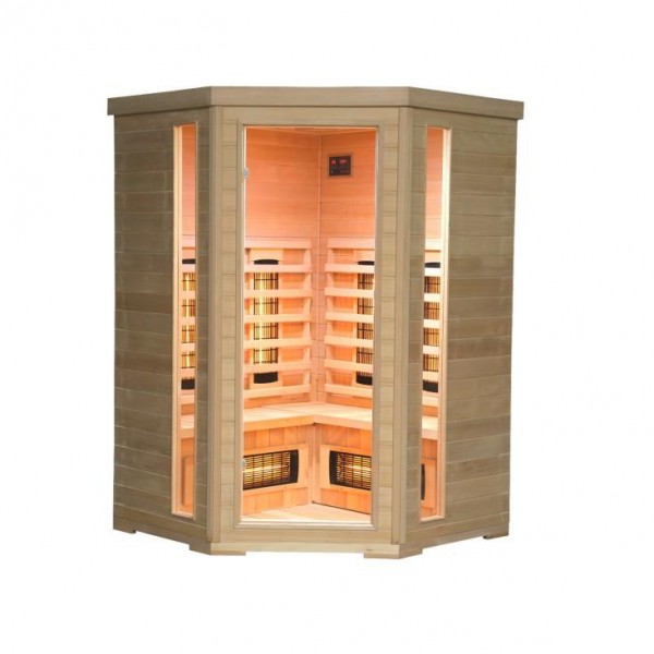 Sauna de infrarrojos 130x130x200 con vidrio opaco para 2 personas hecha de  abeto canadiense en un color claro