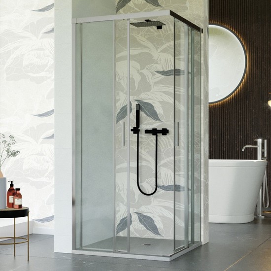 Cabine de douche de différentes tailles avec double porte coulissante transparente de 6 mm avec antiscale BOX072