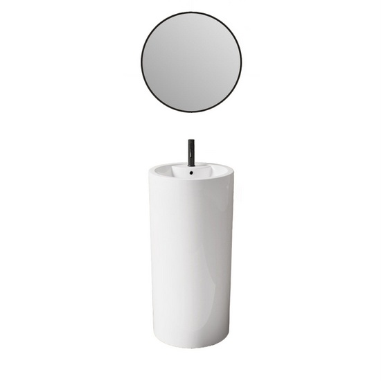 Glossy white round freestanding washbasin 46xH83 cm with overflow and tap hole LAV80